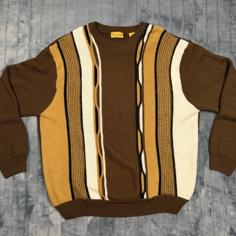 Midnight Velvet Brown Striped Wool Blend Crewneck Sweater XXL Vintage Style